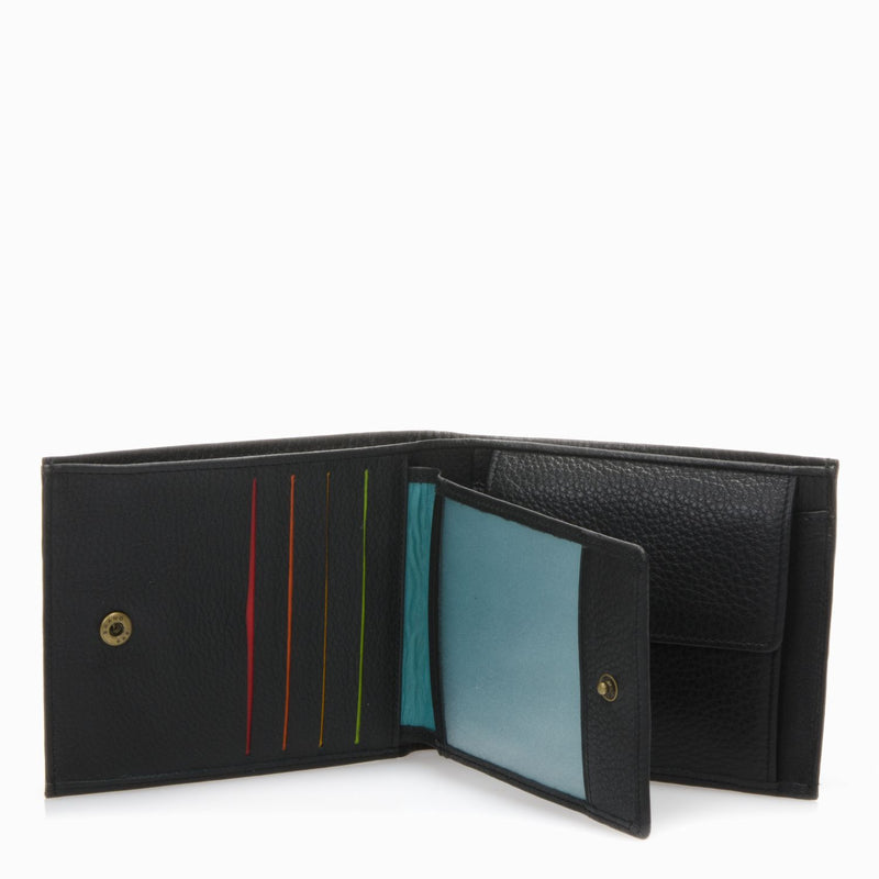 Wallet w/inner leaf and flap coin pocket  Black open