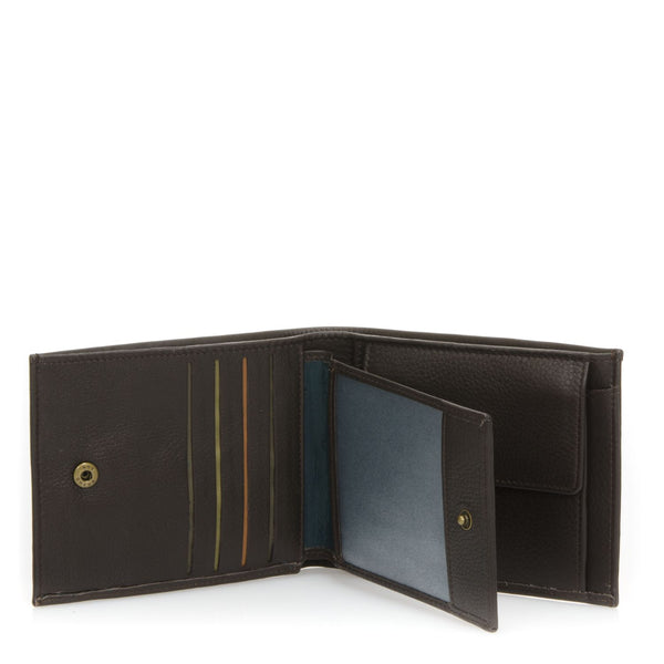 Wallet w/inner leaf and flap coin pocket  Brown open