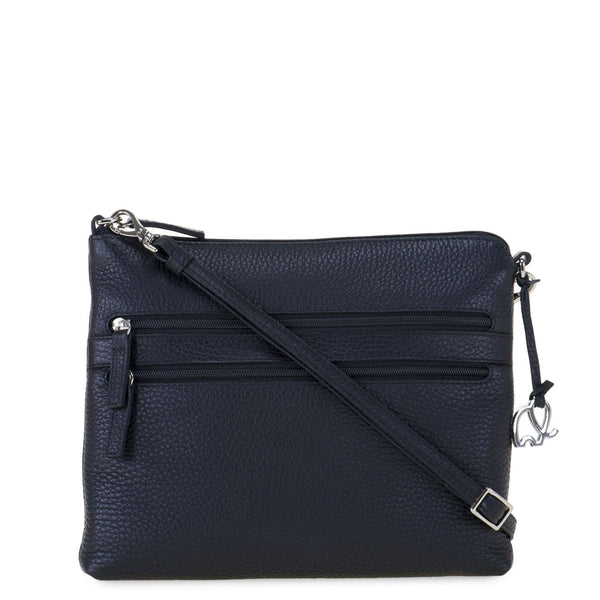 Slim Tri Zip Cross Body Black front