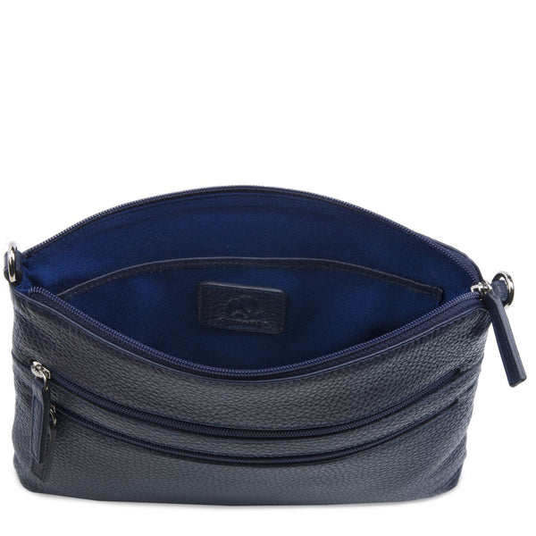 Slim Tri Zip Cross Body Blue inside