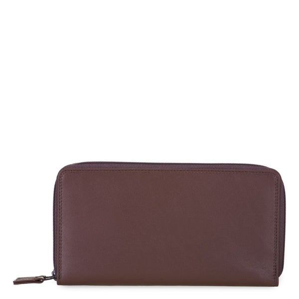 Large Double Zip Around Purse Cacao front