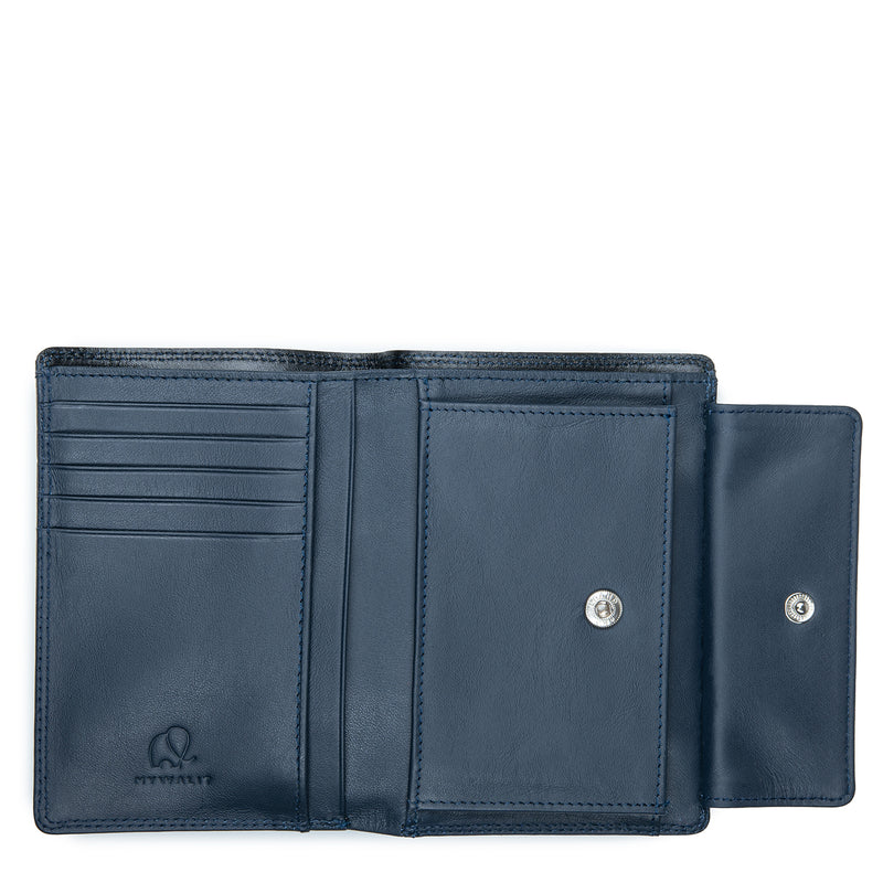 Vertical BiFold Wallet with Coin Pocket Black/Blue open-detail