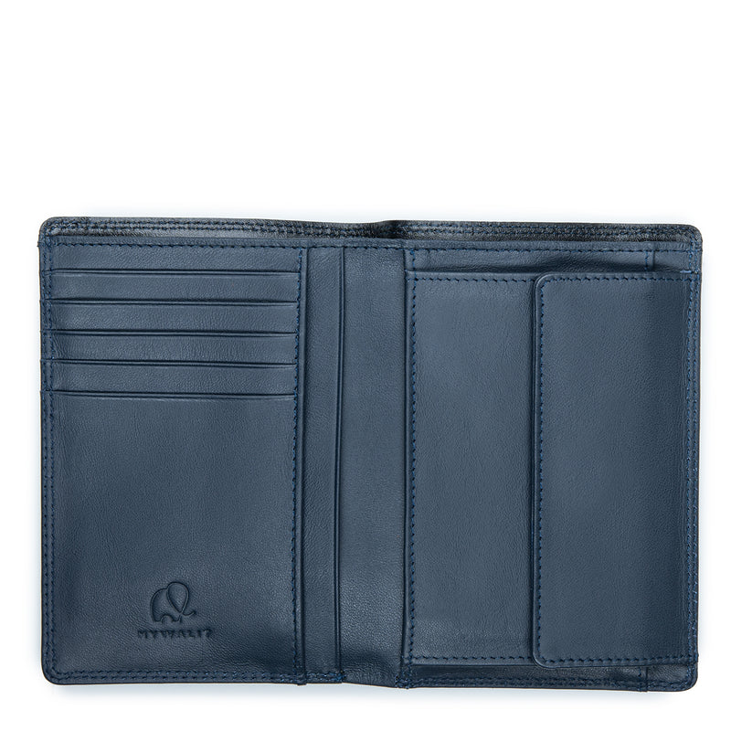 Vertical BiFold Wallet with Coin Pocket Black/Blue open